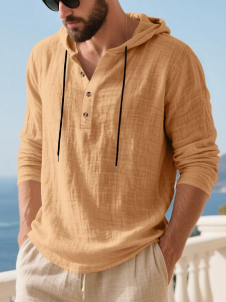 Men's Casual Long Sleeve Hooded Linen Shirt