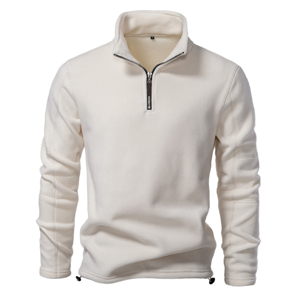 Men's Solid Half Zip Funnel Neck Polar Fleece Sweatshirt