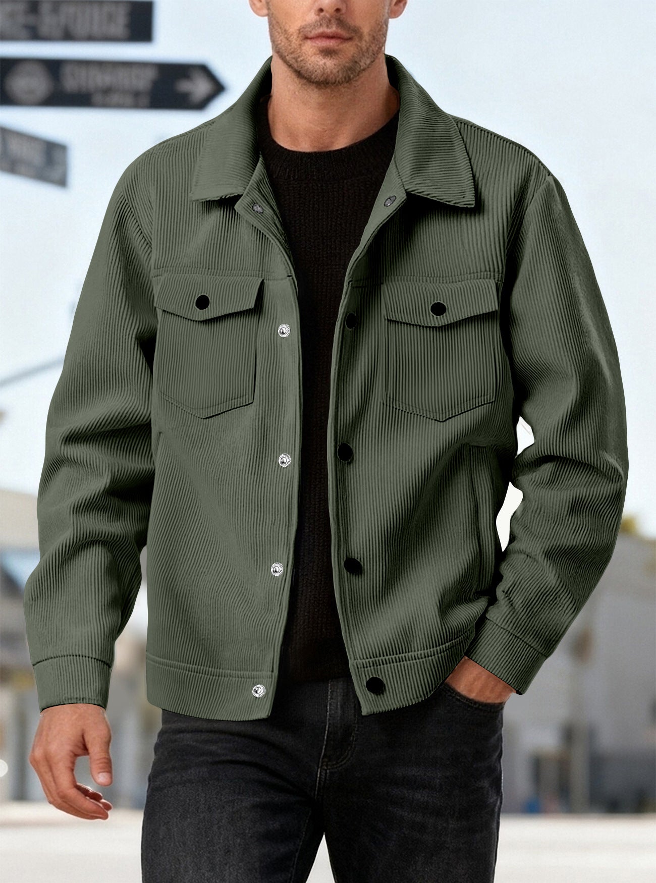 Men's Corduroy Jacket - Autumn/Winter Warm Collar Casual Coat