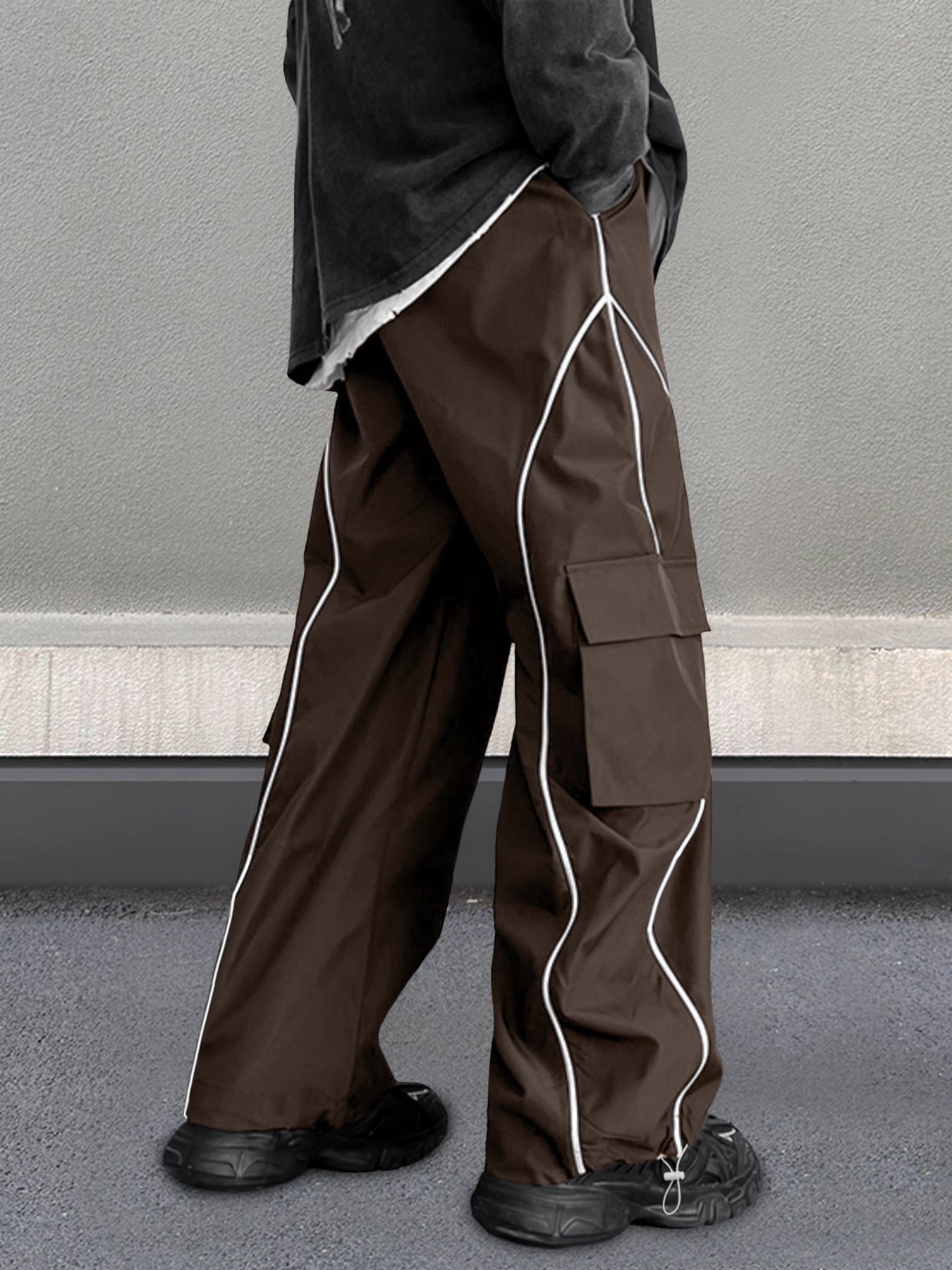 Men's Loose Letter Patched Contrast Binding Pocket  Cargo Pants