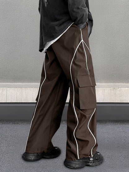 Men's Loose Letter Patched Contrast Binding Pocket  Cargo Pants
