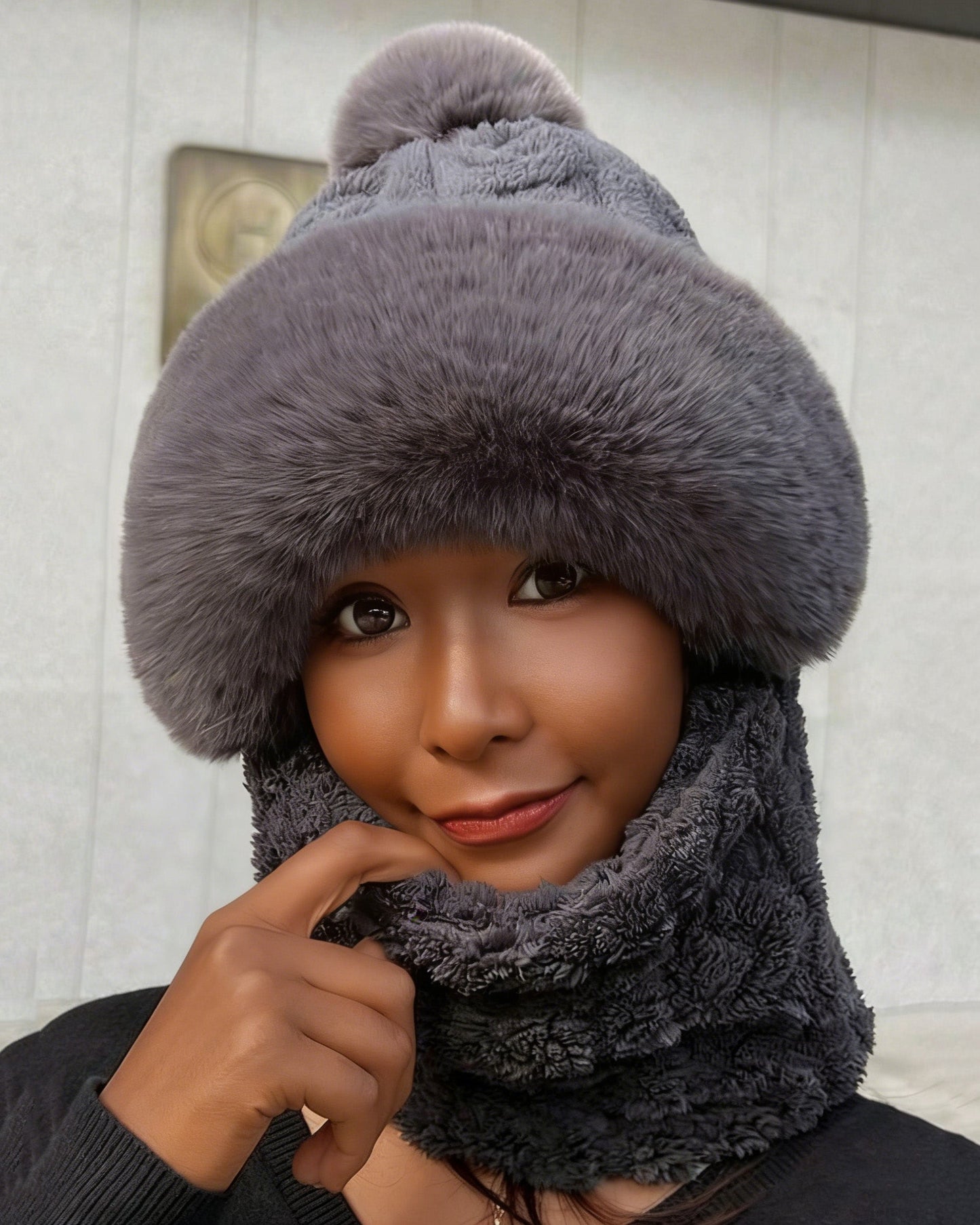 Hat And Scarf One-piece Plus Velvet Padded Windproof Cold-proof Cap