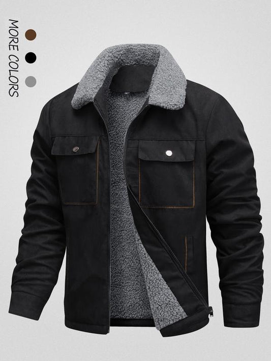 Men's Solid Pocket Zipper Fleece Jacket