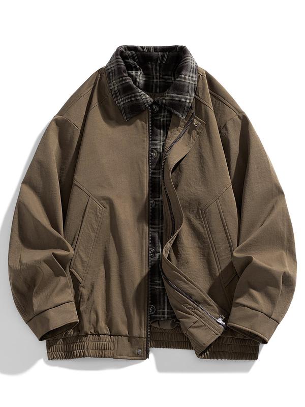 Men's Casual Loose-Fit Woven Jacket Vintage British Style Colorblock Design