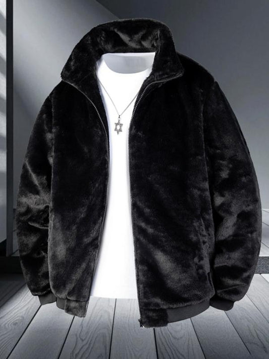 GGT Men's Winter Mink Fur Coat Imitation Mink Velvet Thick Warm Short Jacket