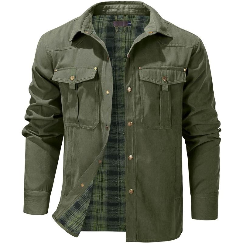 KZZ Men's Flannel Lined Shacket Jacket Plaid Brushed Lining Cowboy Western