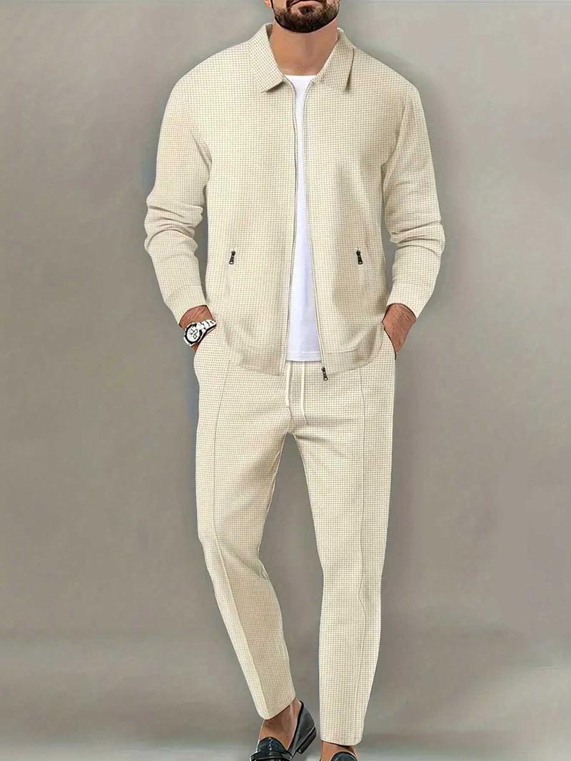 GGT Sporty Two-piece Set Men's Plain Zip Up Jacket & Drawstring Waist Pants Tracksuit Set