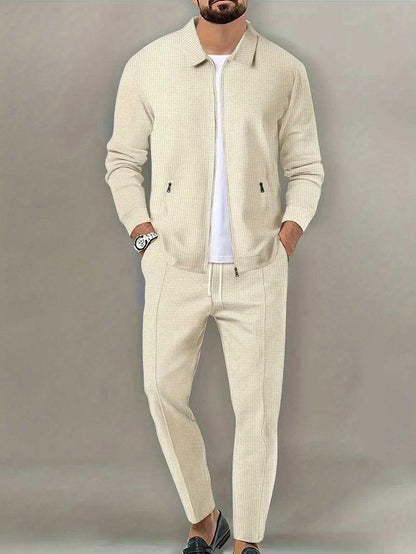 GGT Sporty Two-piece Set Men's Plain Zip Up Jacket & Drawstring Waist Pants Tracksuit Set