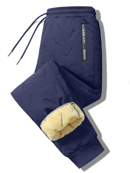 Men's Warm Fleece-Lined Straight-Leg Jogger Pants with Zipper Pockets
