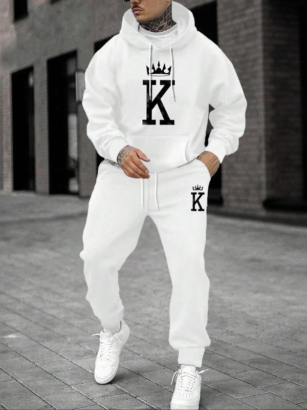 KZZ Men's Fleece Jogger Set, Hooded Sweatshirt & Drawstring Pants