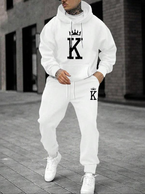 KZZ Men's Fleece Jogger Set, Hooded Sweatshirt & Drawstring Pants