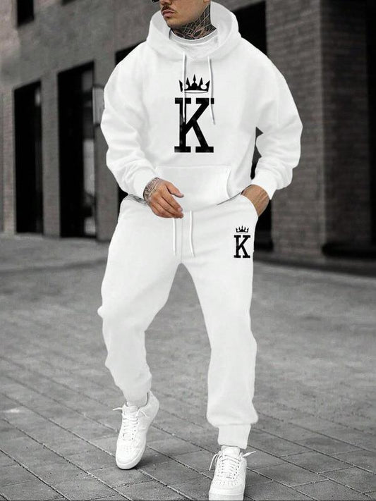 KZZ Men's Fleece Jogger Set, Hooded Sweatshirt & Drawstring Pants
