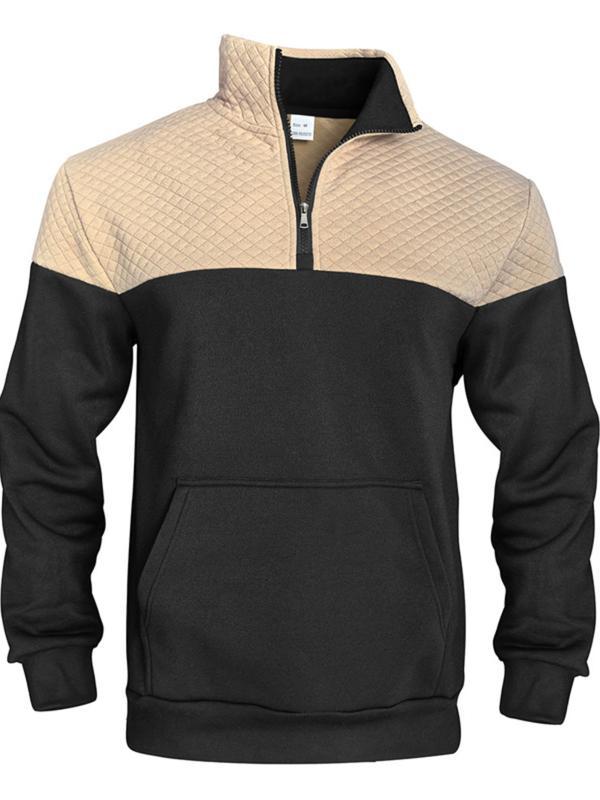 KZZ Men's Fall/Winter Patchwork Design Casual Stand-Up Collar Zipper Hoodie Sweatshirt