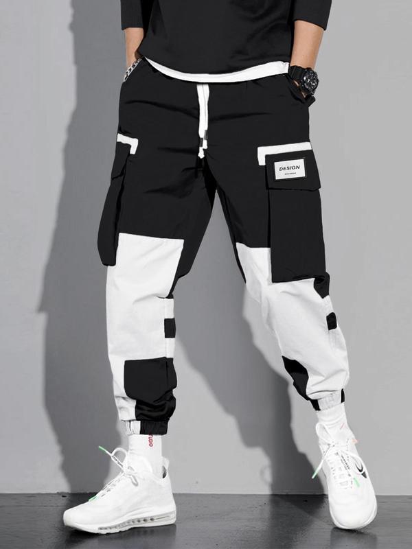 Men's Colorblock Drawstring Waist Cargo Pants