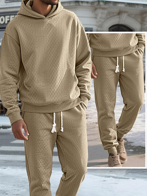 KZZ Two-piece men's solid color hooded sweatshirt and drawstring pants set