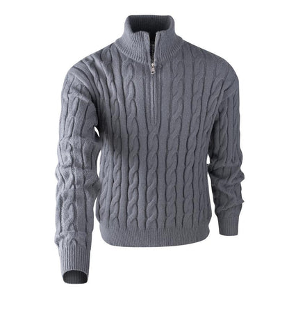 GGT Men's solid color zipper sweater, fashionable knit long sleeved