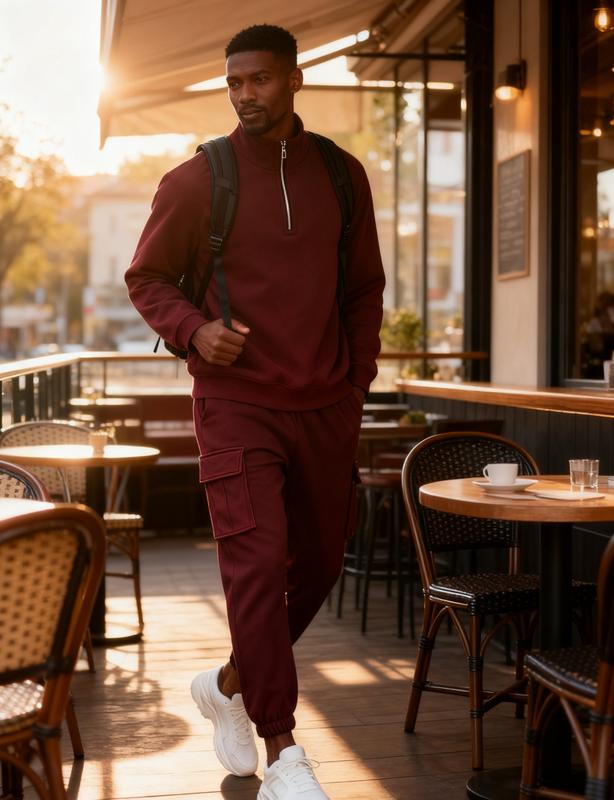 KZZ Men's Casual Fleece Lined Zipper Work Pants Set