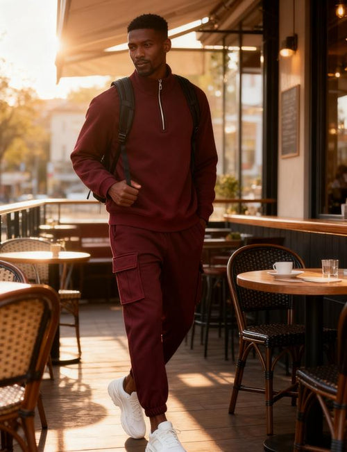 KZZ Men's Casual Fleece Lined Zipper Work Pants Set