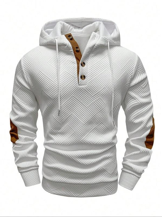 Men's solid color hoodie with texture casual long sleeve top