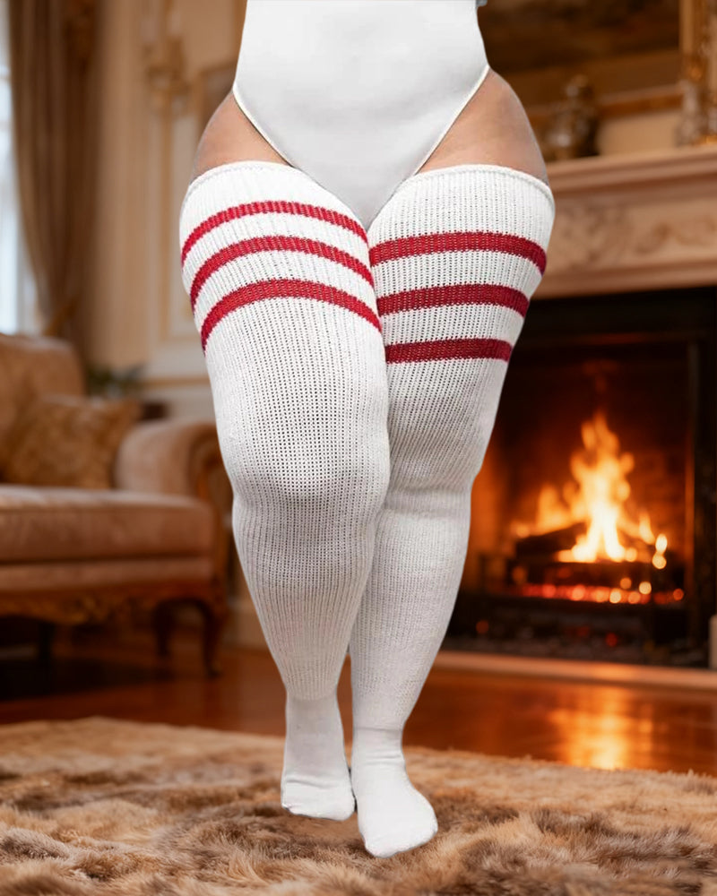 Plus Size Women's Extra Long Thigh High Stripes Socks