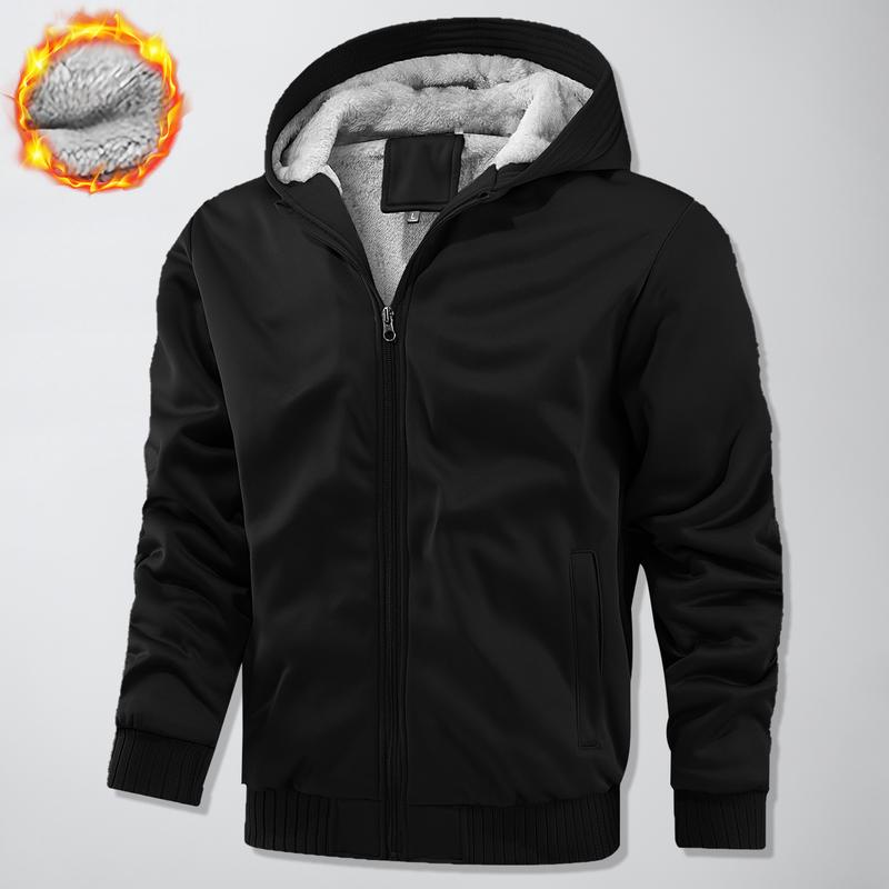 GGT Thickened Fleece Solid Color Hooded Cardigan - Men's Winter Sweatshirt Jacket
