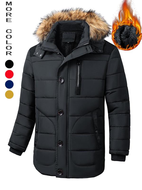 Men's Contrast Faux Fur Trim Hooded Jacket