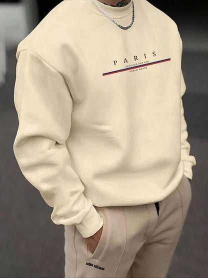 Men's Solid Color & Letter Print Drop Shoulder Sweatshirt