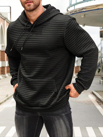 Men's Casual Plaid Drawstring Hoodie