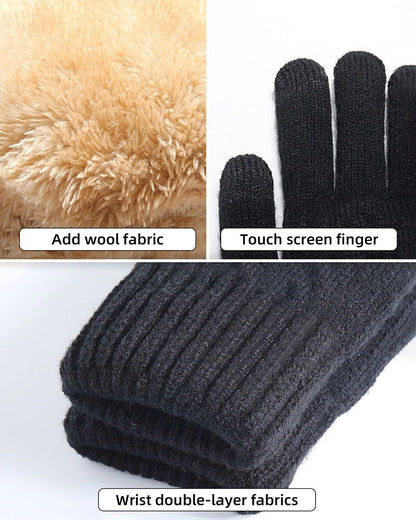 Warm Gloves Velvet Padded Arctic Velvet Winter Touch Screen Knitted Gloves