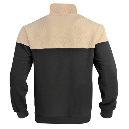 KZZ Men's Fall/Winter Patchwork Design Casual Stand-Up Collar Zipper Hoodie Sweatshirt