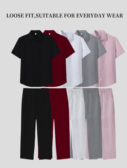 GGT Men's Two-piece Suit Shirt and Elastic Waist Pants Set