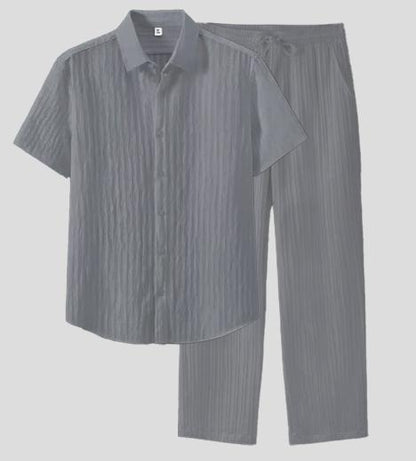 GGT Men's Two-piece Suit Shirt and Elastic Waist Pants Set