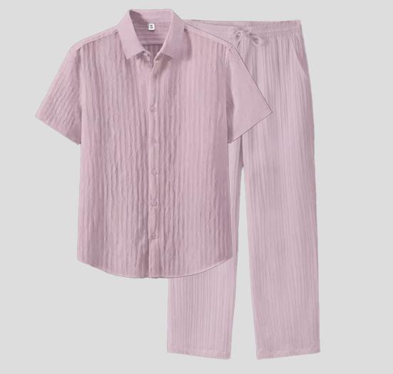 GGT Men's Two-piece Suit Shirt and Elastic Waist Pants Set