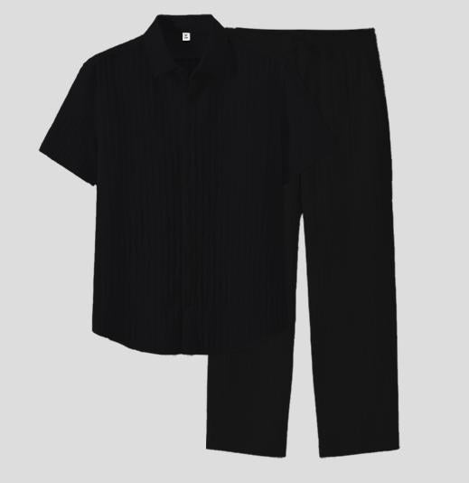 GGT Men's Two-piece Suit Shirt and Elastic Waist Pants Set