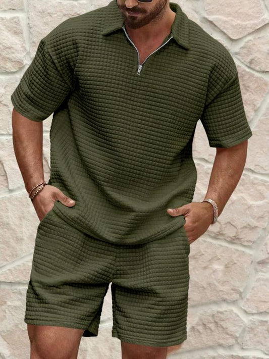 GGT Men's Solid Color Short Sleeve and Casual Shorts Set