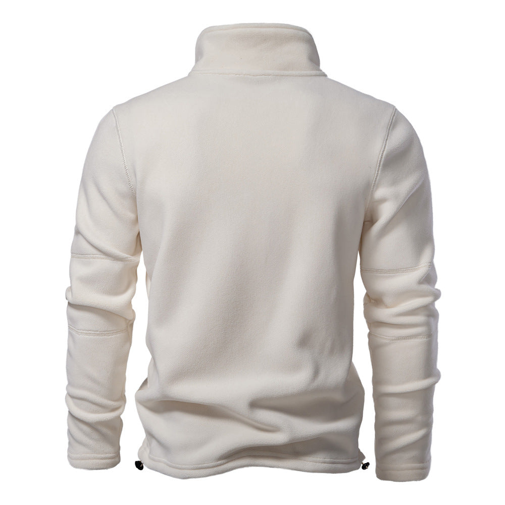 Men's Solid Half Zip Funnel Neck Polar Fleece Sweatshirt