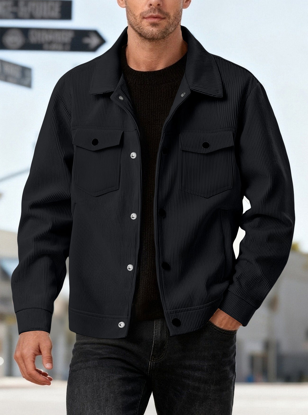 Men's Corduroy Jacket - Autumn/Winter Warm Collar Casual Coat