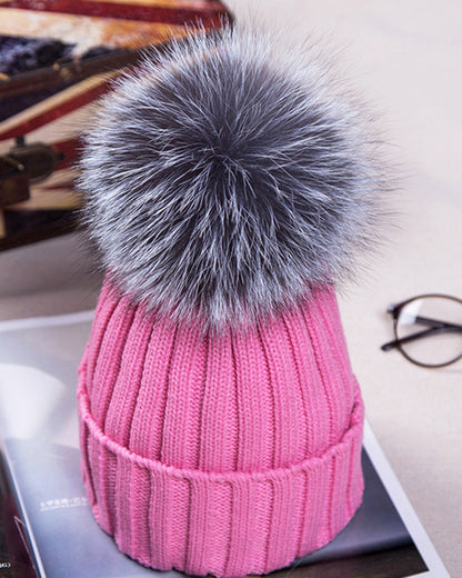 Oversized Pom-Pom Woolen Knitted Beanie