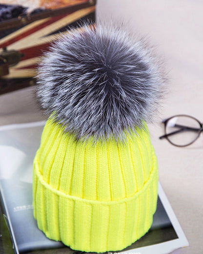 Oversized Pom-Pom Woolen Knitted Beanie