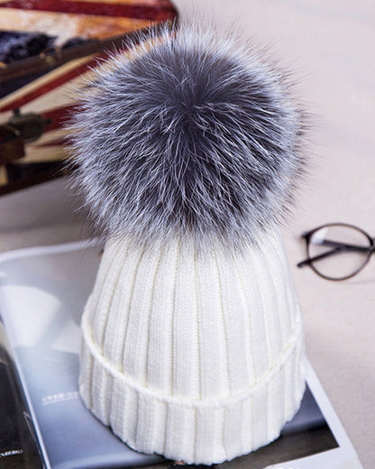 Oversized Pom-Pom Woolen Knitted Beanie