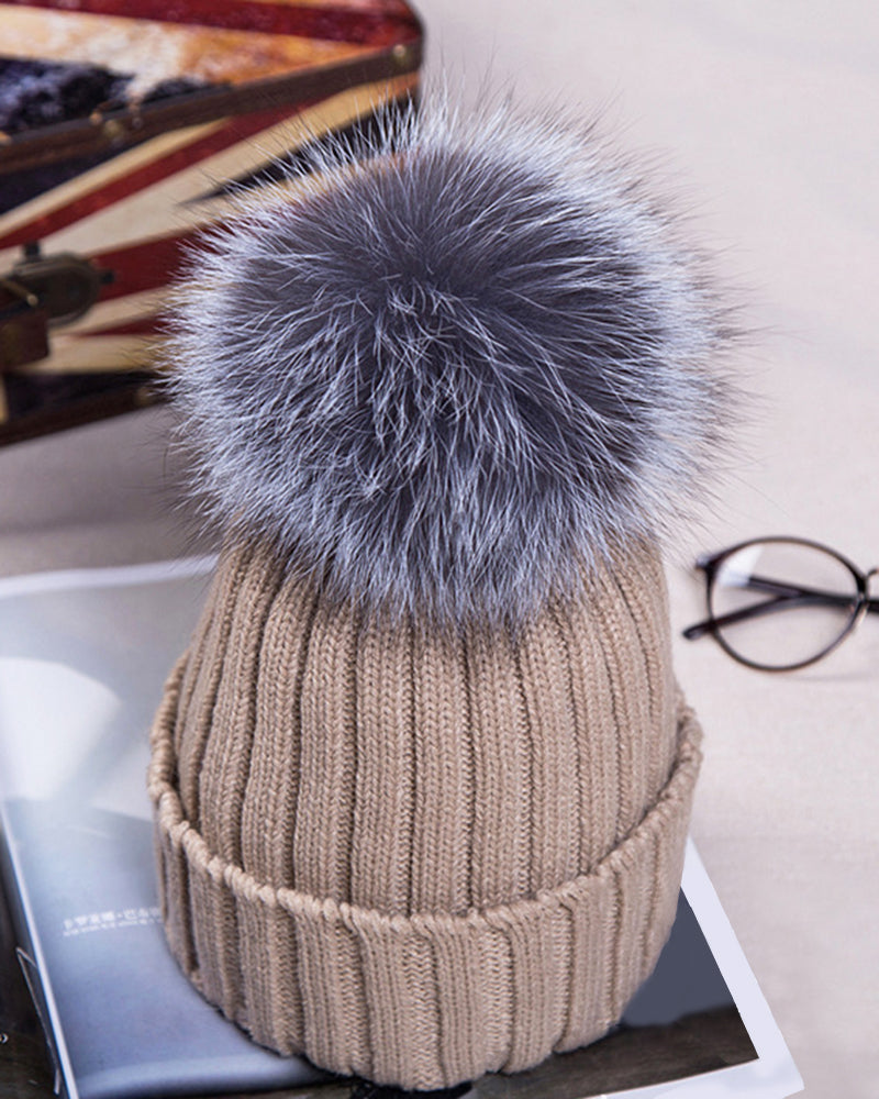 Oversized Pom-Pom Woolen Knitted Beanie