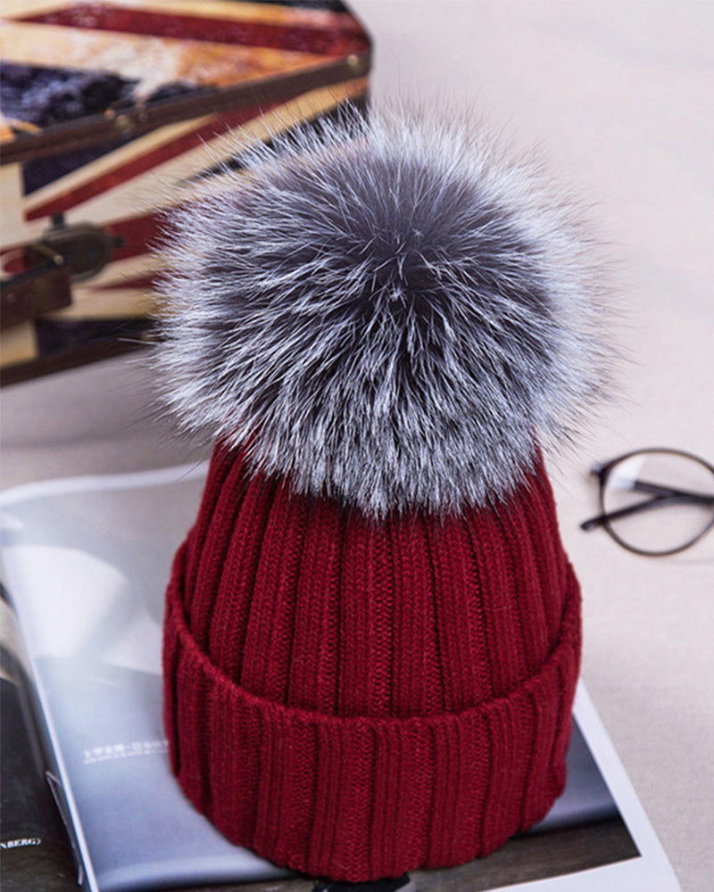 Oversized Pom-Pom Woolen Knitted Beanie