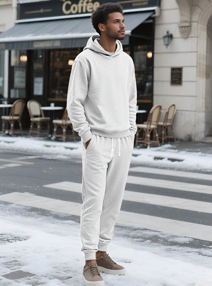 KZZ Two-piece men's solid color hooded sweatshirt and drawstring pants set