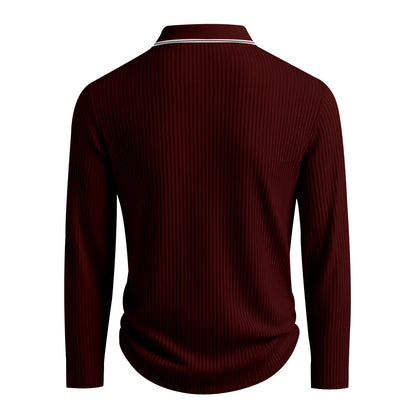 KZZ Men's Long Sleeve Polo Shirt Jacquard Fabric Collared Top