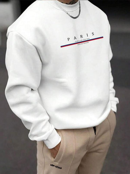 Men's Solid Color & Letter Print Drop Shoulder Sweatshirt
