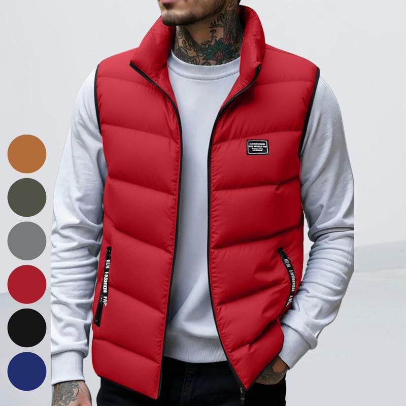 GGT Men's Thickened Warm Sleeveless Vest - Black Full-Zip Stand Collar Ideal