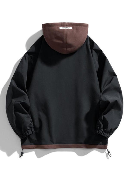KZZ Men's Colorblock Letter Pocket Longsleeves Drawstring Hooded Jacket