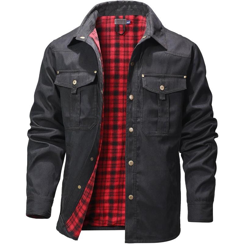 KZZ Men's Flannel Lined Shacket Jacket Plaid Brushed Lining Cowboy Western