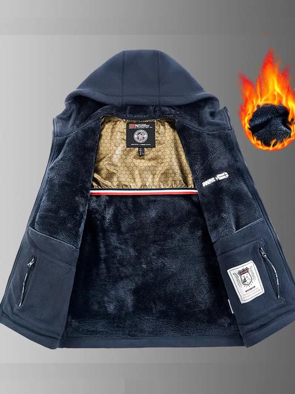 KZZ Men's Heavyweight Double Sided Fleece Jacket with Full Zip Closure & Hood Thick Winter Warm Coat