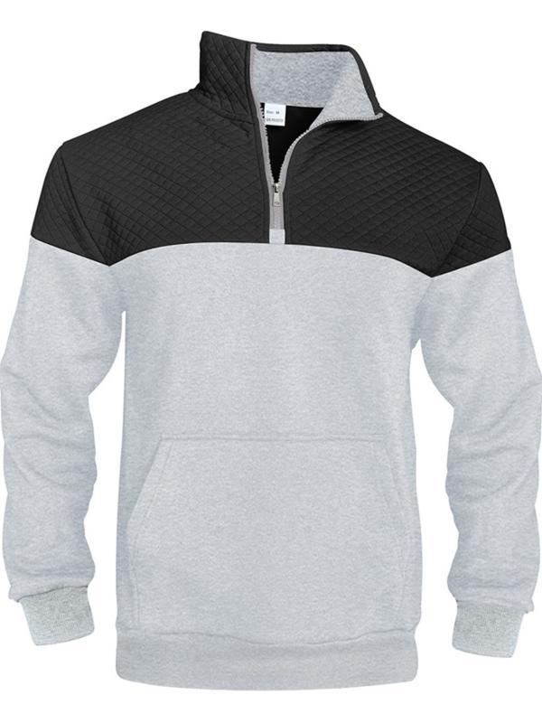 KZZ Men's Fall/Winter Patchwork Design Casual Stand-Up Collar Zipper Hoodie Sweatshirt